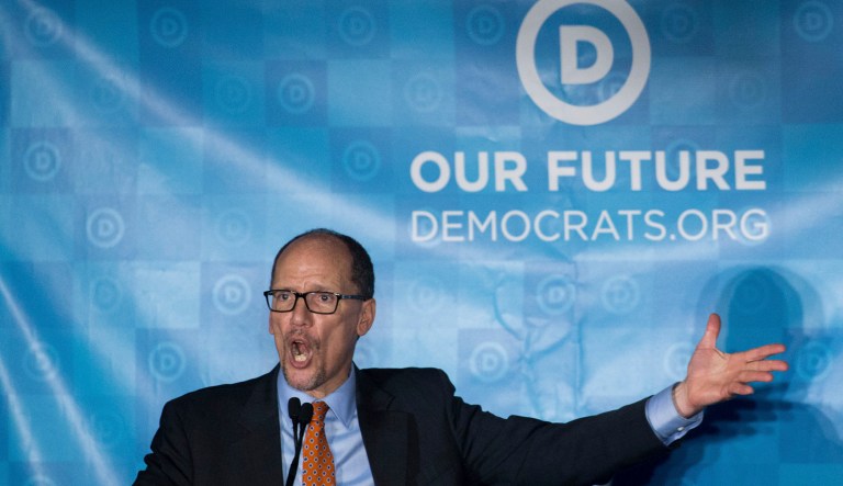 The email, sent Tuesday afternoon, includes a list of made-up panels occurring during the DNC's fall gathering, which is being held in Las Vegas this week. (AP Photo/Branden Camp)