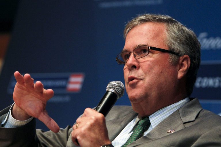   Former Florida Gov. Jeb Bush gestures while speaking at a news conference, Thursday, Dec. 6, 2012, in Philadelphia, where it was announced he will follow Bill Clinton as chairman of the National Constitution Center. (AP Photo/ Joseph Kaczmarek)  