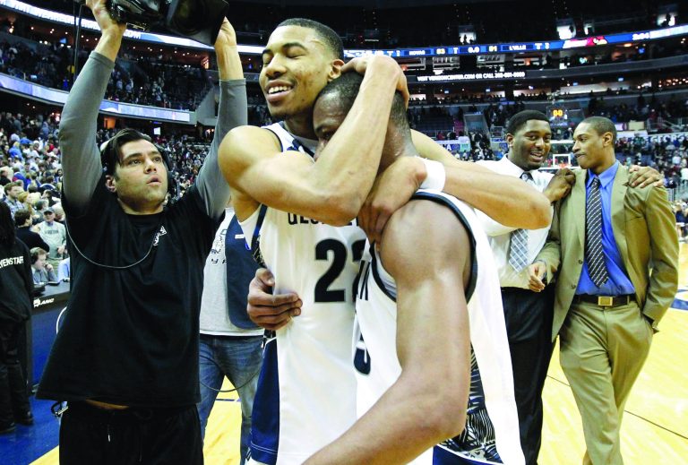 Alex Brandon/AP
Georgetown players Otto Porter Jr., left, and Jabril Trawick have had plenty to celebrate as the Hoyas have won four of five.
