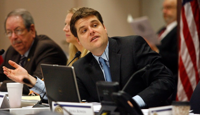 Rep. Matt Gaetz, R-Fla., shot back at James Comey Thursday, after the former FBI director took a swipe at those in Washington pushing for the release of a controversial memo detailing alleged surveillance abuses by the U.S. government. (AP Photo/Phil Sears)