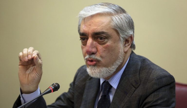 Abdullah Abdullah, Afghan chief executive, speaks during a press conference in Kabul, Afghanistan, Monday, Feb. 4, 2019.  