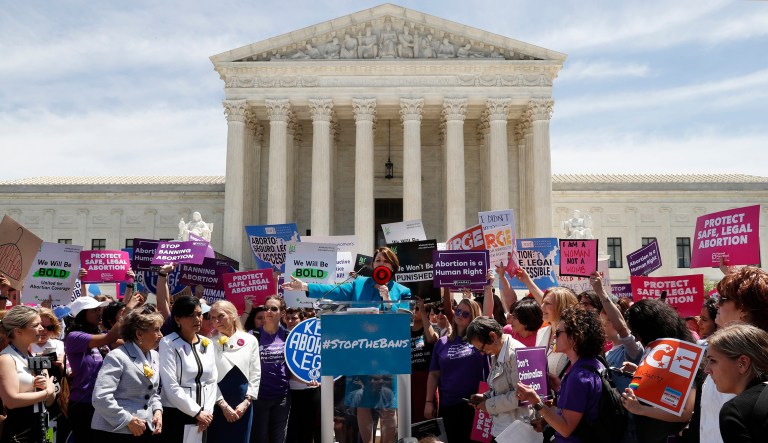 Democratic presidential candidate Sen. Amy Klobuchar, D-Minn., speaks during a protest against abortion bans, Tuesday, May 21, 2019, outside the Supreme Court in Washington.