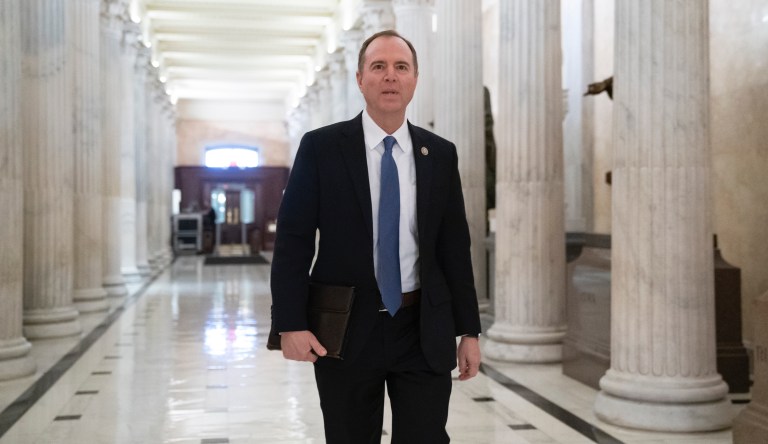 House Intelligence Committee Chairman Adam Schiff, D-Calif., walks through the Hall of Columns at the Capitol as House Democratic chairs gather for a meeting with Majority Leader Steny Hoyer, D-Md., in Washington, Wednesday, March 27, 2019.                                                                                                                                                                                                                                                                                                                                                                                                                                                                                                                                                                                                                                                                                                                                                                                                                                                                                                                                               
