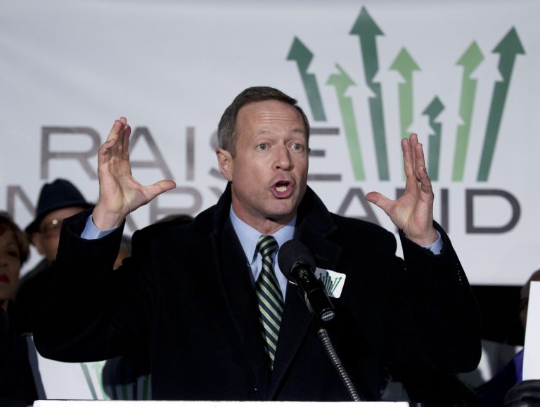 Gov. Martin O'Malley speaks before supports during a rally asking to rise the state's minimum wage outside of  Maryland State House in Annapolis, Md. (AP/Jose Luis Magana)