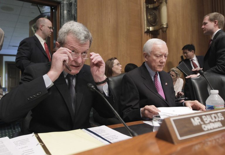 Sen. Max Baucus, D-Mont., left, and Sen. Orrin G. Hatch, R-Utah, right, recently assured their senatorial colleagues that nobody will know for 50 years who proposed what concerning which tax credits and deductions should be kept and which should be killed. (AP File)