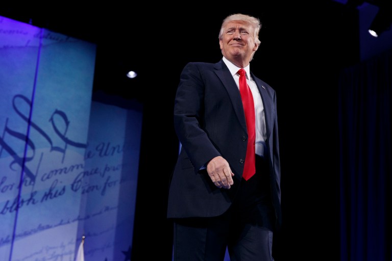 Trump's return to the CPAC stage on Friday marked one of the first major political speeches of his month-old presidency. (AP Photo/Evan Vucci)