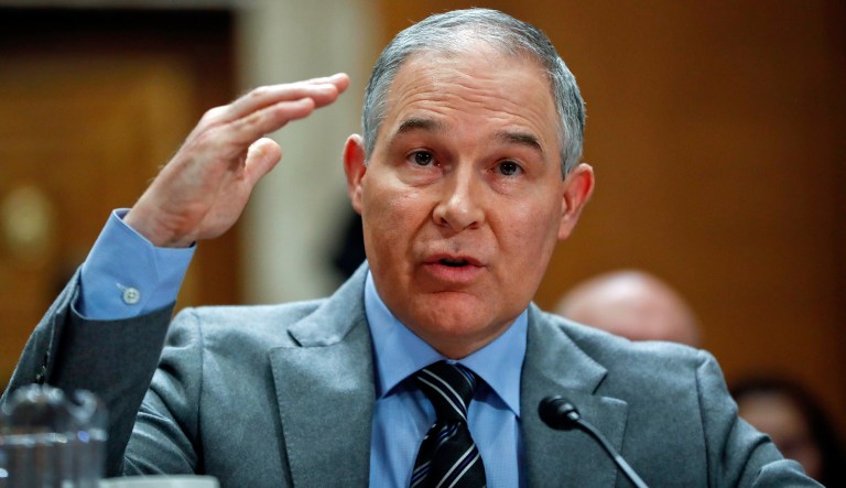 Environmental Protection Agency Administrator Scott Pruitt testifies before the Senate Environment Committee on Capitol Hill in Washington, Tuesday, Jan. 30, 2018.
