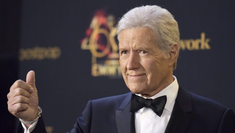 Alex Trebek poses in the press room at the 46th annual Daytime Emmy Awards at the Pasadena Civic Center on Sunday, May 5, 2019, in Pasadena, Calif. 