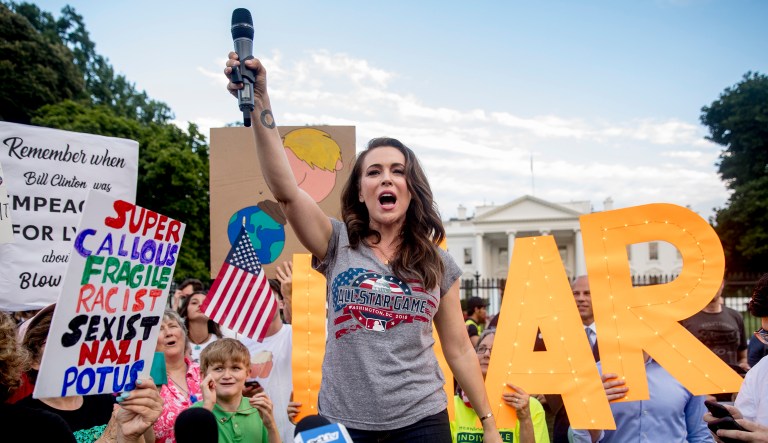 Actress and activist Alyssa Milano joins supporters of the Equal Rights Amendment at a House Judiciary Committee hearing on Capitol Hill in Washington, Tuesday, April 30, 2019.                 