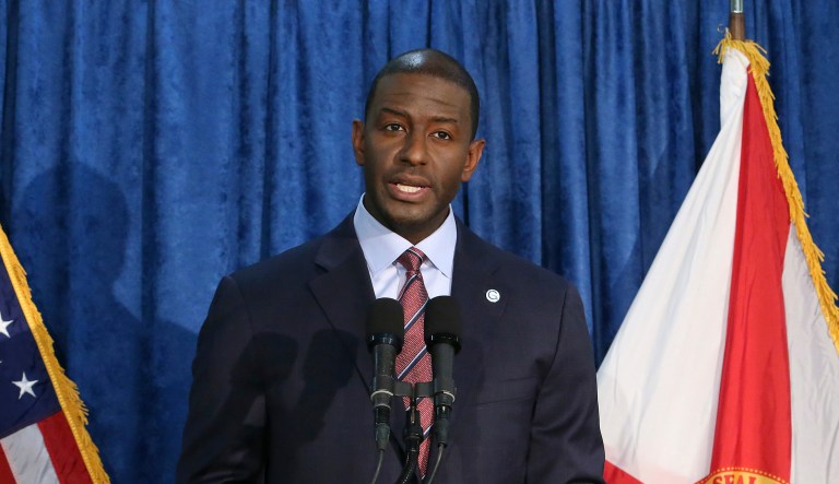 Andrew Gillum speaks at a news conference on Saturday, Nov. 10, 2018, in Tallahassee, Fla.