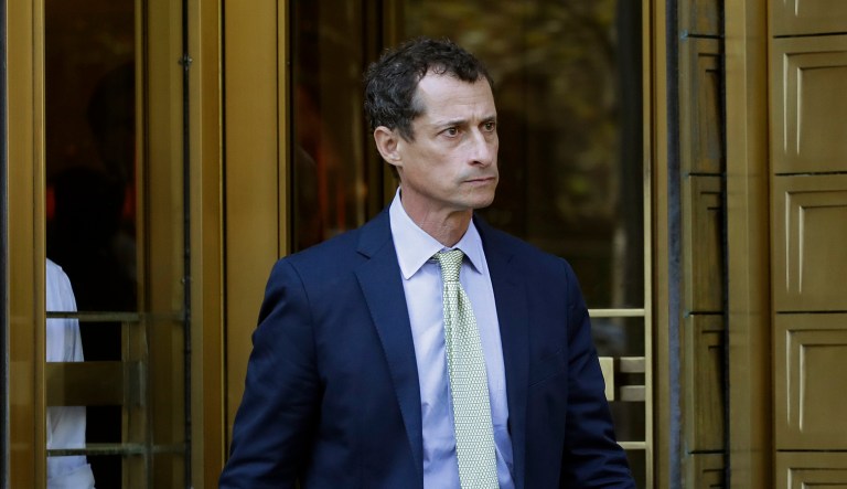 Former Rep. Anthony Weiner, D-N.Y., right, leaves federal court following his sentencing, Monday, Sept. 25, 2017, in New York.