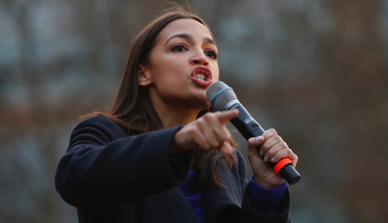 Rep. Alexandria Ocasio-Cortez, D-N.Y., speaks at a campaign stop for Democratic presidential candidate Sen. Bernie Sanders, I-Vt., at La Poste, Sunday, Jan. 26, 2020, in Perry, Iowa.                                       