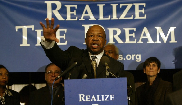 Rep. Elijah Cummings, D-Md., gestures during a press conference on Wednesday, Feb. 11, 2004 in Washington. Cummings was part of a news conference to support the Civil Rights Act of 2004. 