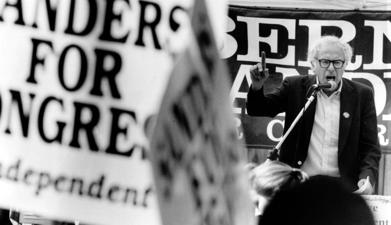 Bernie Sanders holds a rally to kick off his run for U.S. Congress in Burlington, Vt. in this Sept. 16, 1988, file photo. 