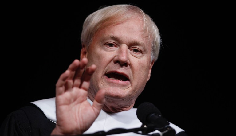 The host of MSNBC's "Hardball" Chris Matthews at Temple University's commencement Thursday, May 12, 2011, in Philadelphia.