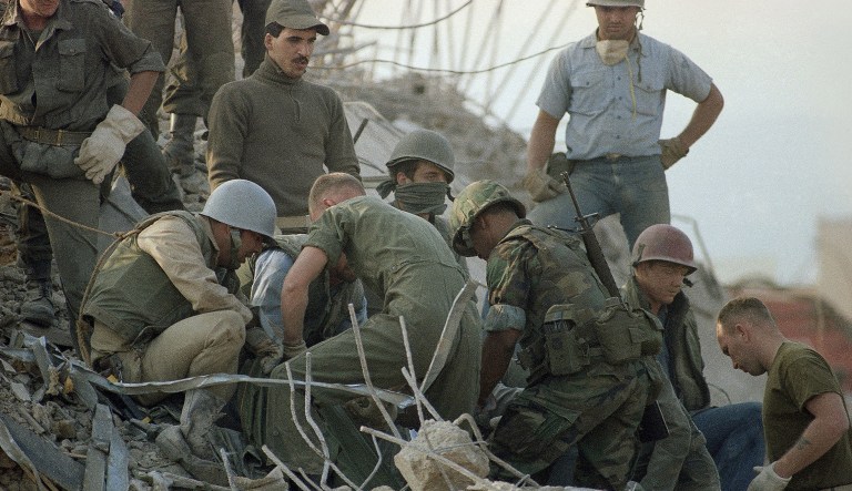 FILE -This Sunday, Oct. 23, 1983, file photo shows service members digging through rubble after a truck bombing on the U.S. Marine barracks in Beirut, Lebanon. Marine Corps Commandant Gen. James Amos will speak Wednesday Oct. 23, 2013 at a memorial bordering Camp Lejeune that honors the deadliest terrorist attack on Americans prior to Sept. 11, 2001. Many of the 241 Americans killed on Oct. 23, 1983, were members of Camp Lejeune's 24th Marine Amphibious Unit.