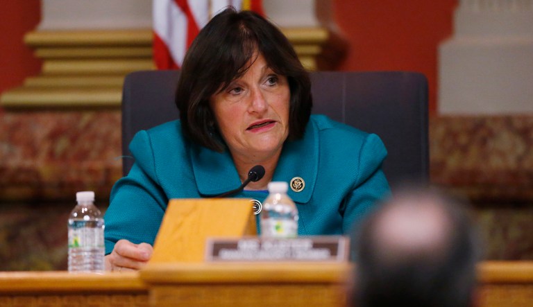 U.S. Rep. Ann Kuster, D-N.H., makes a point during a House Veterans Affairs subcommittee field hearing on VA hospitals and prescription drugs for veterans Friday, May 20, 2016, in the State Capitol in Denver.