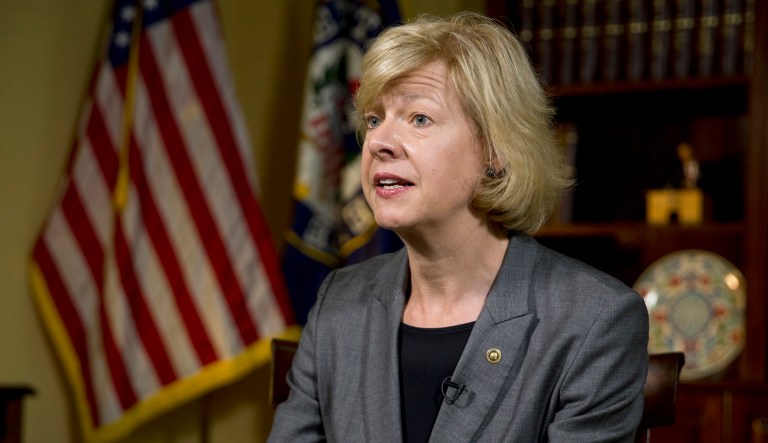 Sen. Tammy Baldwin, D-Wis., speaks during an interview with the Associated Press in her office on Capitol Hill, June 21, 2016, in Washington.
