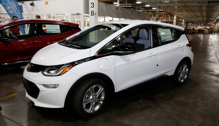 This Nov. 4, 2016, photo, shows a Chevrolet Bolt EV during a tour of the General Motors Orion Assembly plant in Orion Township, Mich.