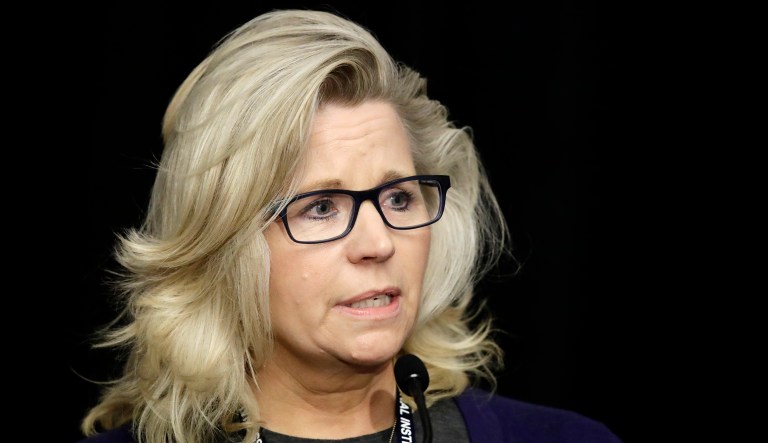 Rep. Liz Cheney, R-Wyo., speaks with members of the media.