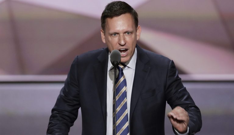 In this July 21, 2016 photo, entrepreneur Peter Thiel speaks during the final day of the Republican National Convention in Cleveland. 