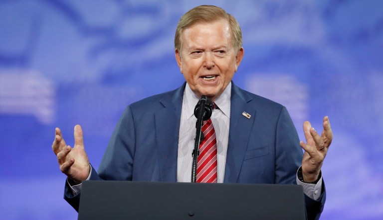 Lou Dobbs, with Fox News, speaks at the Conservative Political Action Conference (CPAC), Friday, Feb. 24, 2017, in Oxon Hill, Md.