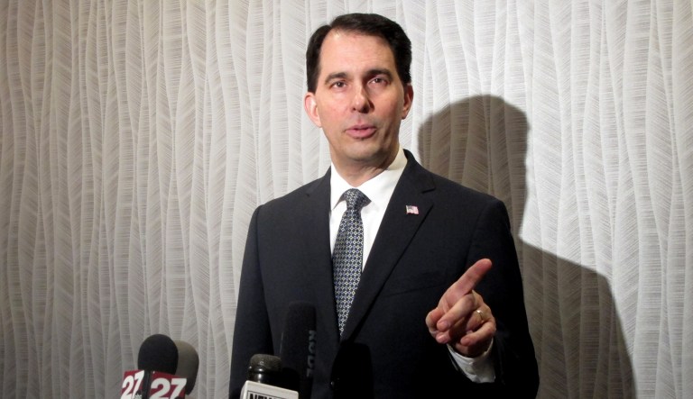 Wisconsin Gov. Scott Walker speaks at a news conference.