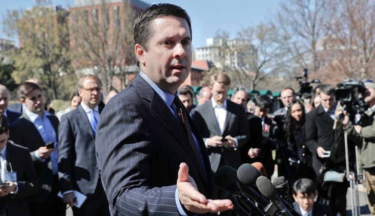 House Intelligence Committee Chairman Rep. Devin Nunes, R-Calif, speaks with reporters outside the White House in Washington.