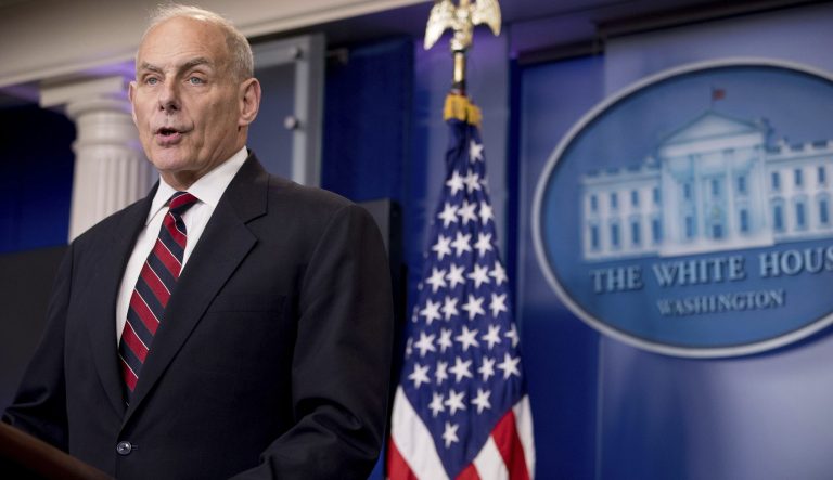 Homeland Security Secretary John Kelly talks to the media during the daily press briefing at the White House in Washington, Tuesday, May 2, 2017. 