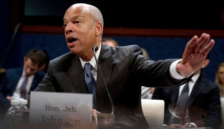 Former Homeland Security Secretary Jeh Johnson appears at a hearing.