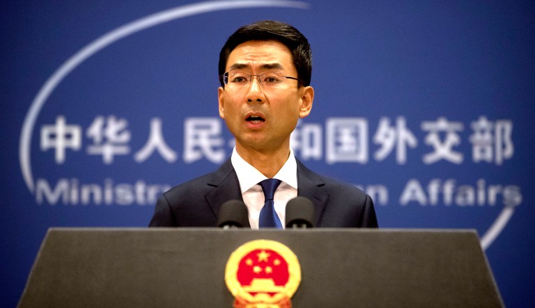 Chinese Foreign Ministry spokesman Geng Shuang speaks during a press conference at the Ministry of Foreign Affairs in Beijing.