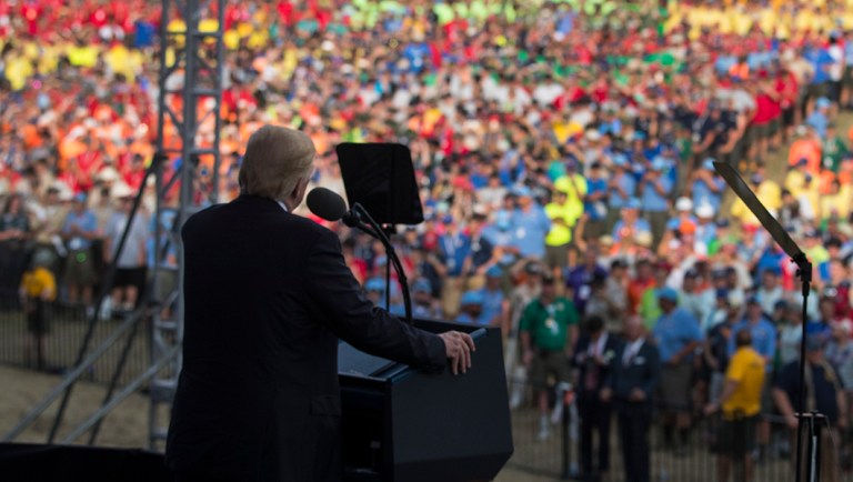 President Donald Trump speaks at the 2017 National Scout Jamboree in Glen Jean, W.Va., Monday, July 24, 2017