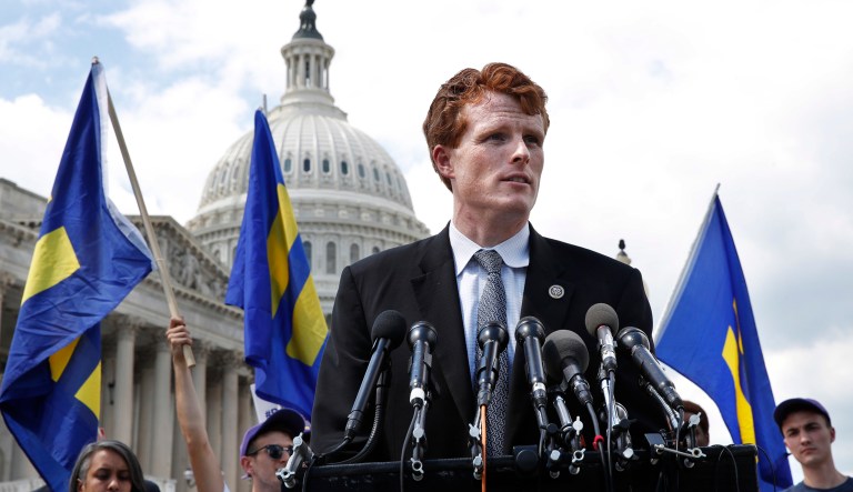 Rep. Joe Kennedy, D-Mass., speaks in support of transgender members of the military on Capitol Hill in Washington.
