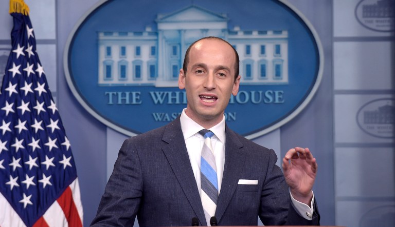 White House senior policy adviser Stephen Miller speaks during the daily briefing at the White House in Washington.