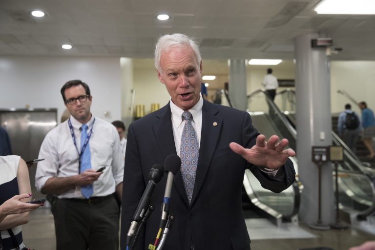 Senate Foreign Relations Committee member Sen. Ron Johnson, R-Wis., talks to reporters on Capitol Hill, Wednesday, Aug. 2, 2017.