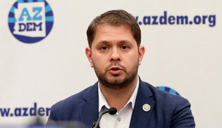 Rep. Ruben Gallego, D-Ariz., speaks during a news conference in Phoenix.