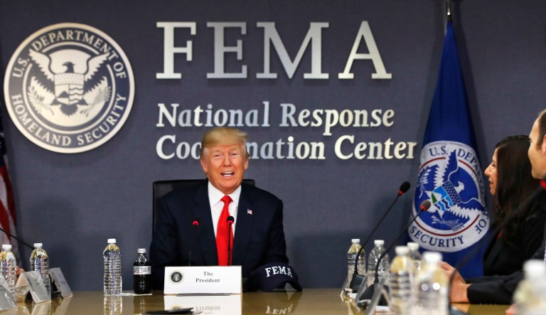 President Trump speaks at Federal Emergency Management Agency (FEMA) headquarters in Washington.