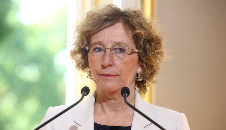 France's Labor Minister Muriel Penicaud gives a press conference with France's Prime Minister Edouard Philippe in Paris.