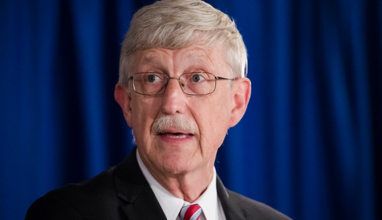 National Institutes of Health Director Dr. Francis Collins speak during a news conference in Trenton, N.J.