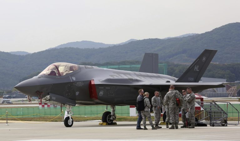 A U.S. F-35 stealth fighter is seen during the press day of the 2017 Seoul International Aerospace and Defense Exhibition at Seoul Airport in Seongnam, South Korea.