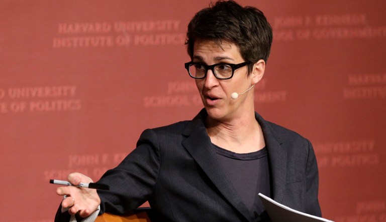 Harvard professor Ash Carter, former U.S. secretary of defense, left, and MSNBC television anchor Rachel Maddow, host of the Rachel Maddow Show, right, take questions from an audience, Monday, Oct. 16, 2017, at a forum called "Perspectives on National Security," at the John F. Kennedy School of Government, on the campus of Harvard University, in Cambridge, Mass.
