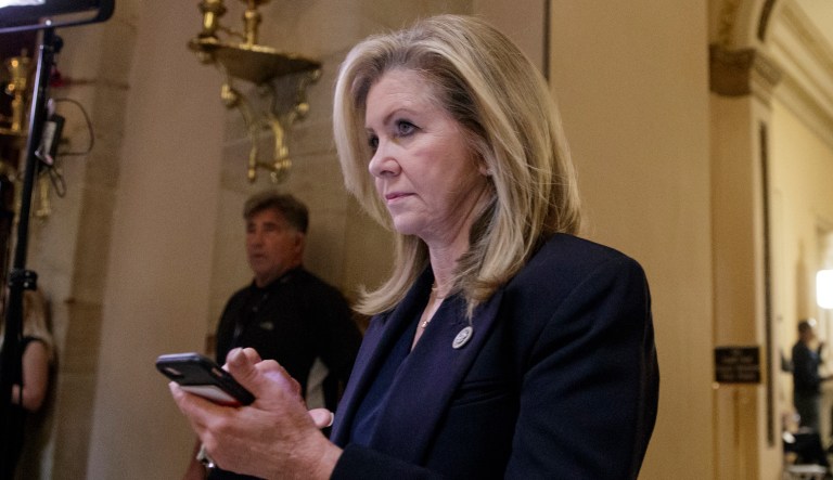 Rep. Marsha Blackburn, R-Tenn., leaves the House chamber on Capitol Hill in Washington on Oct. 26, 2017.