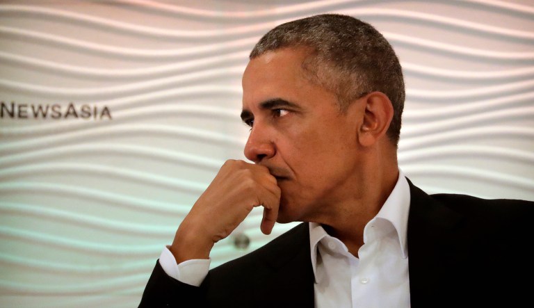Former U.S. President Barack Obama listens to a question during a leadership summit in New Delhi, India, Friday, Dec. 1, 2017. Obama was one of the keynote speakers at the event organized by the Hindustan Times newspaper.