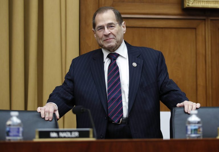 House Judiciary Committee ranking member Rep. Jerrold Nadler, D-N.Y., arrives for a House Judiciary hearing on Capitol Hill in Washington.