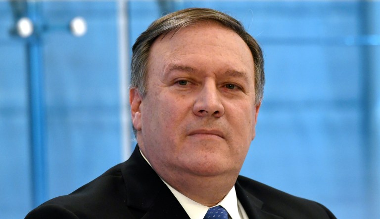 Mike Pompeo listens to questions at an event in Washington, D.C.