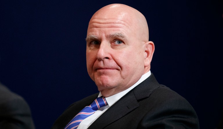 National Security Adviser H.R. McMaster listens during a meeting between President Trump and British Prime Minister Theresa May in Davos. 