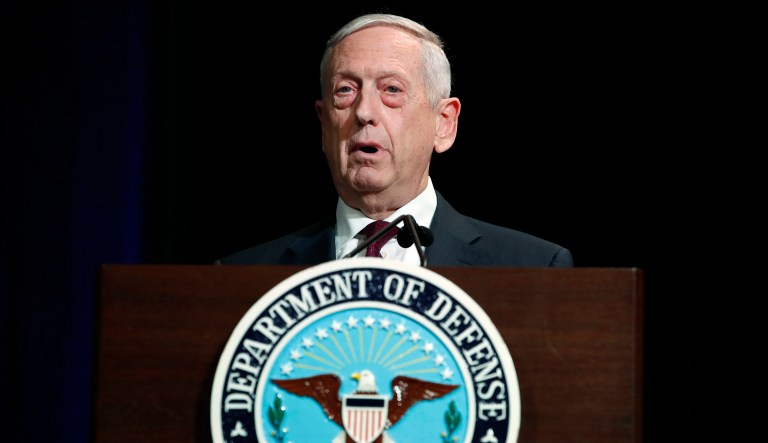 Defense Secretary Jim Mattis speaks at the Pentagon. 