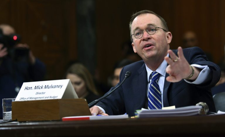 Mick Mulvaney, acting director of the Consumer Financial Protection Bureau, testifies before the Senate Budget Committee on Capitol Hill in Washington, D.C.