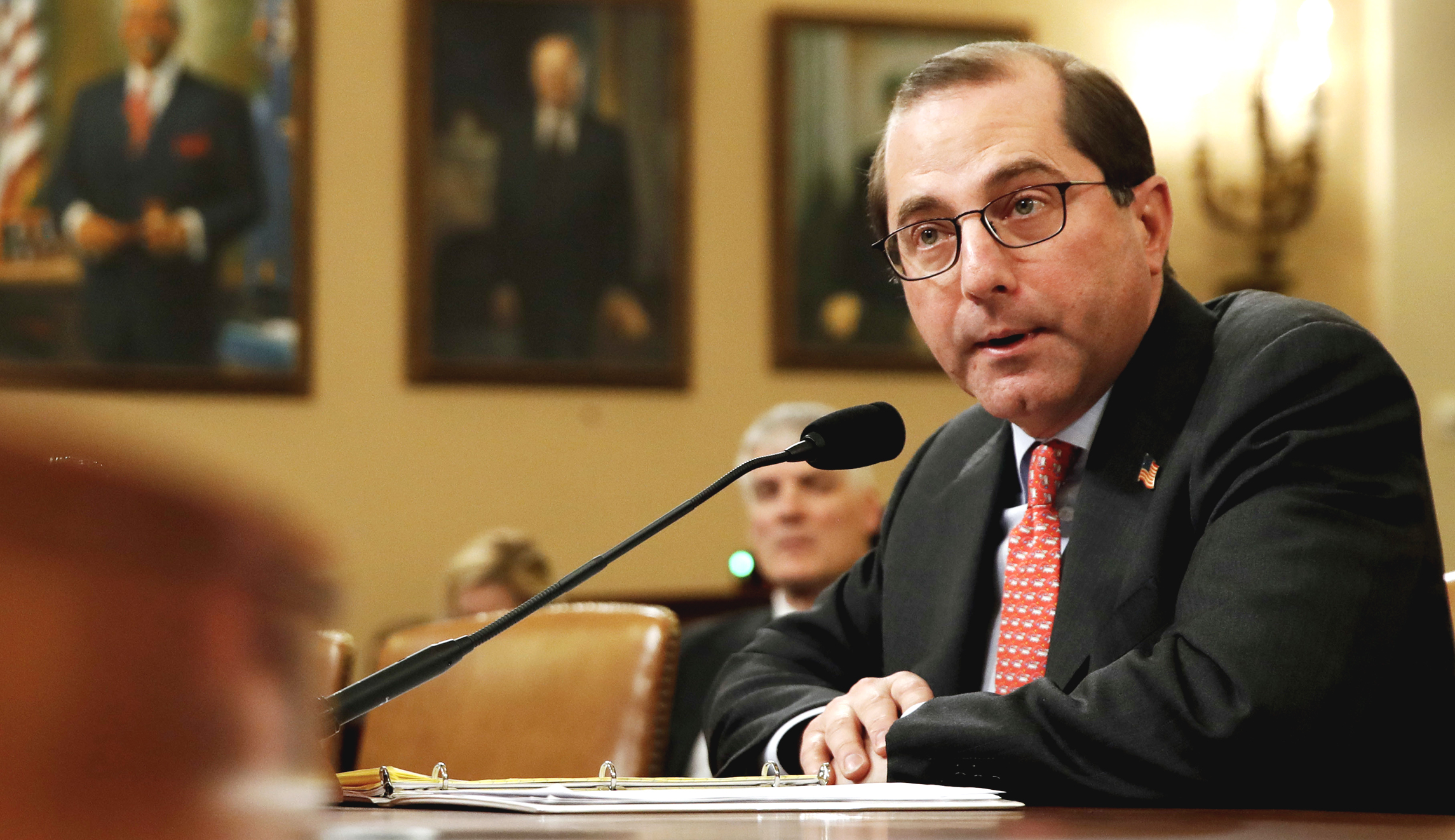 Health and Human Services Secretary Alex Azar speaks to the House Ways and Means Committee on Capitol Hill in Washington.