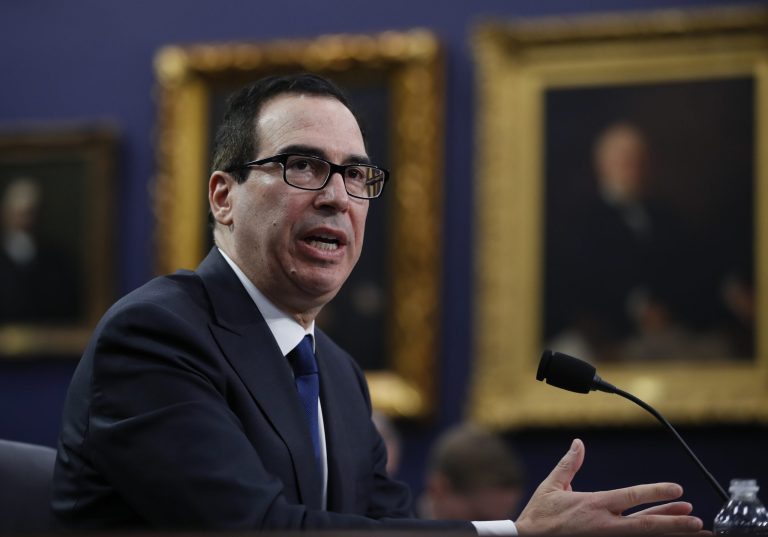 Treasury Secretary Steven Mnuchin testifies during a hearing on Capitol Hill in Washington.